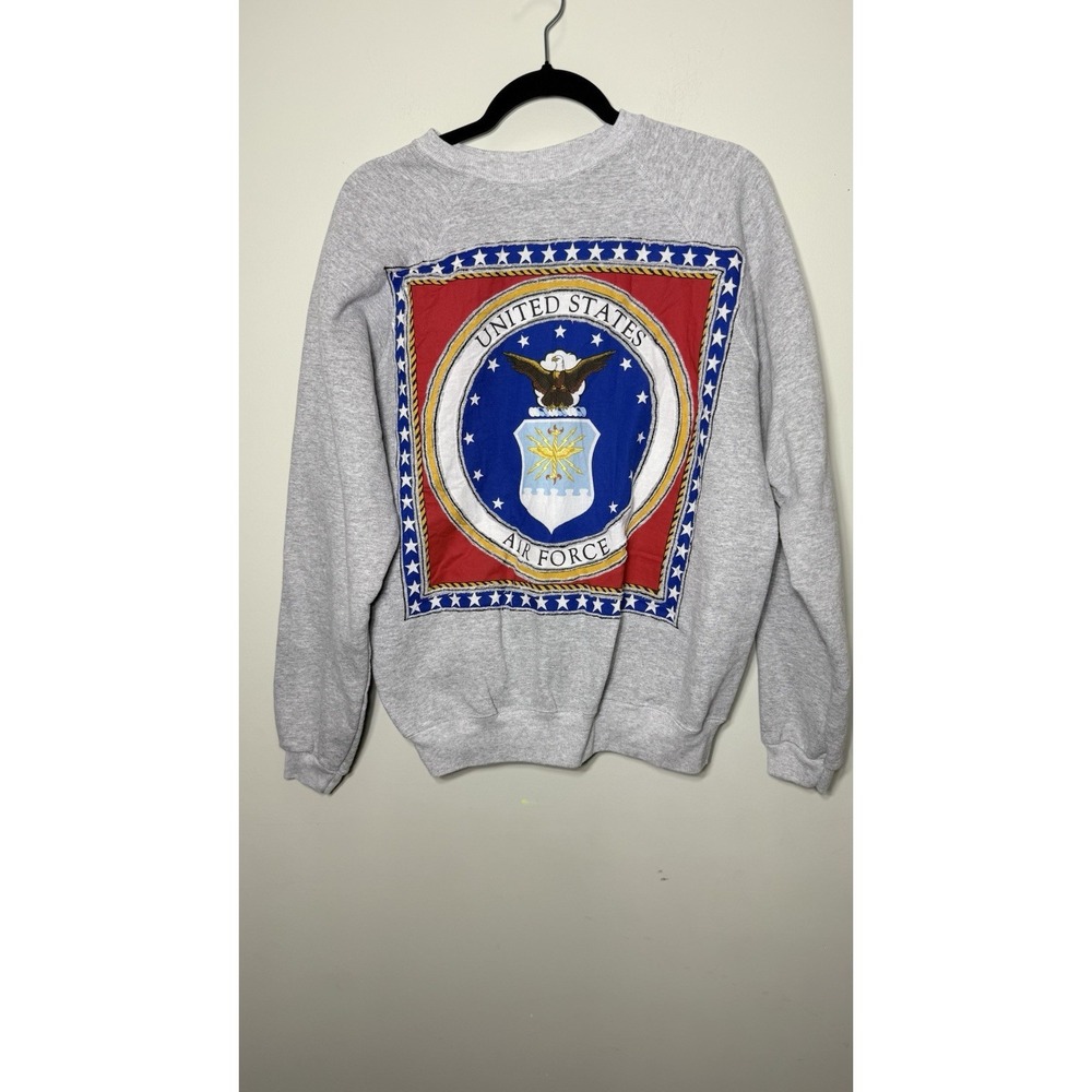 Vintage Hanes Her Way US Air Force Graphic Sweatshirt Large Gray USAF Patch Crew